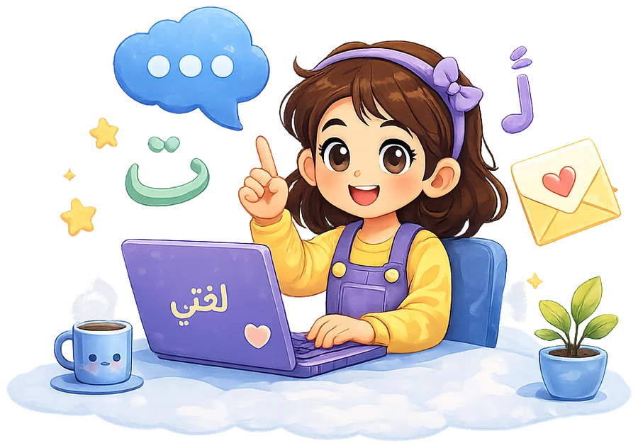 طفلة مبتسمة تستخدم حاسوب لغتي للتواصل